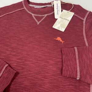 Tommy Bahama Mens Small Trinidad Crew Ruby Wine Textured Knit Pullover Shirt NEW